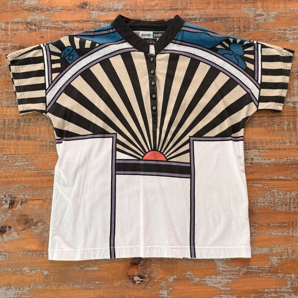 Jamie Sadock Black and Cream Henley Button-Up sunshine Shirt